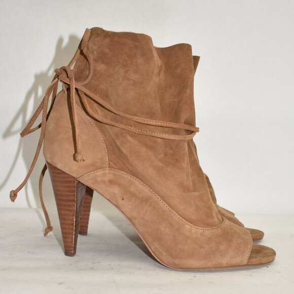 NEW $200 Vince Camuto Avera Peep Toe SUEDE HEEL BROWN BOOTIE TIE 10 (TPO18) - Picture 2 of 7